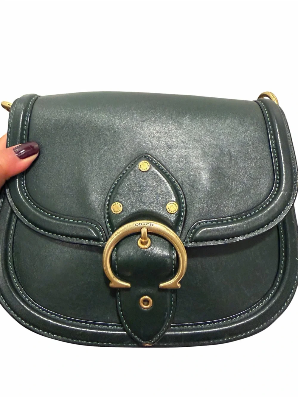 COACH Forest Green Saddle Crossbody Bag with Gold Hardware